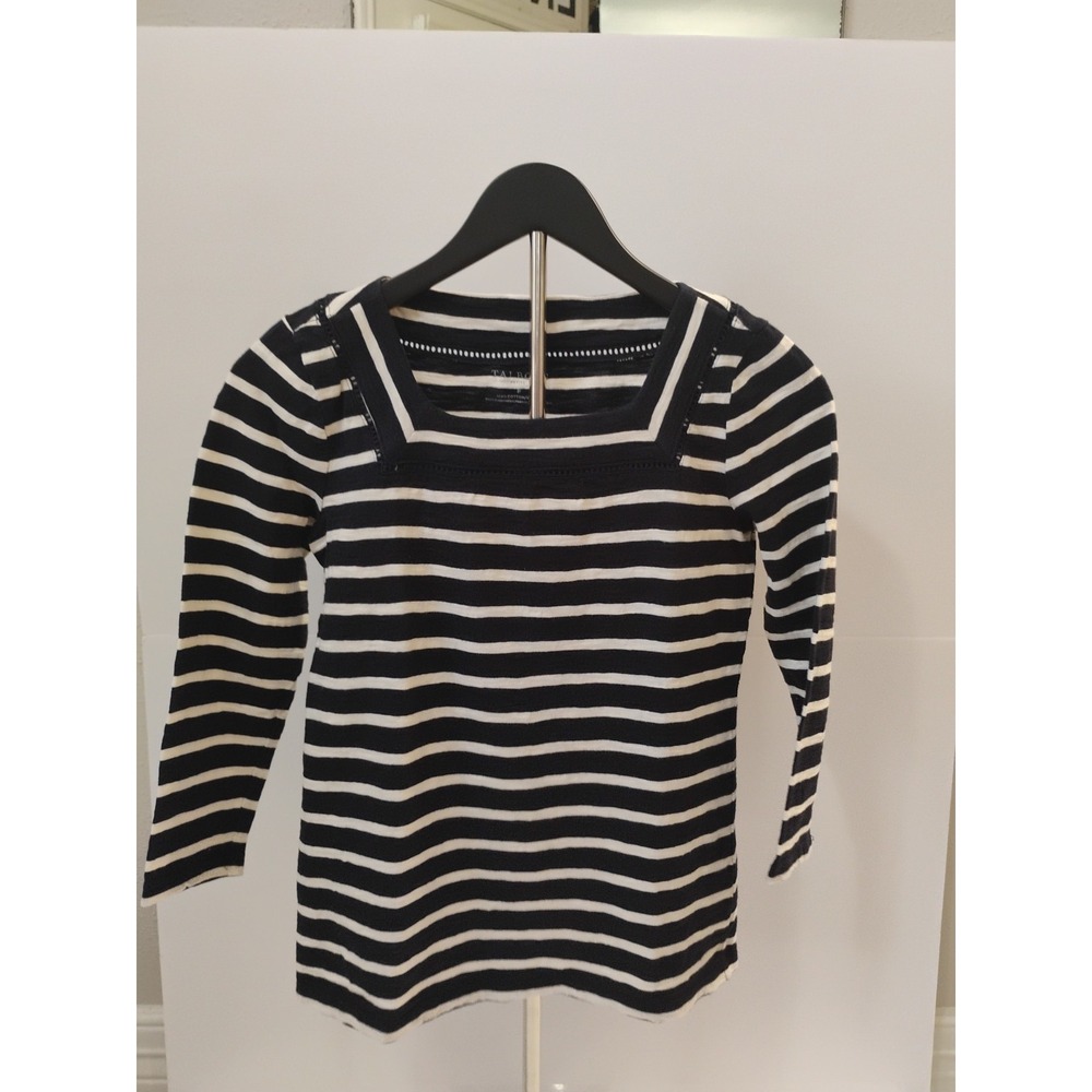 Talbots Ladies Striped Boat Neck With Embellishments 3/4 Sleeves Sz‎ Petite P